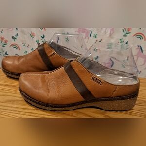 Pikolinos Granada Tan Leather Boho Neutral Casual Boho Mule Clog Shoe SZ 8.5